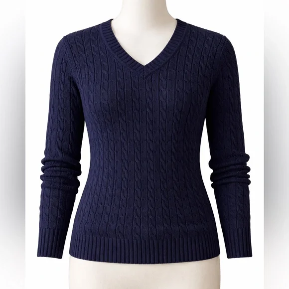 Brooks Brothers 346 Navy Cable Knit Supima Cotton Sweater Womens XS/S Luxury - Picture 2 of 7